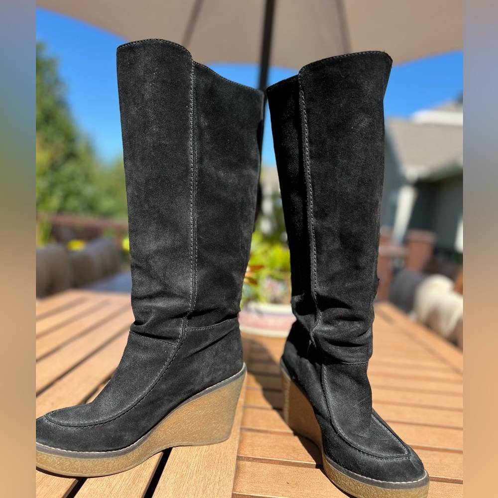 Black Suede Wedge Boots